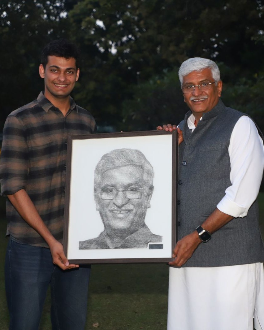 Shri Gajendra Singh Shekhawat Ji — Portrait in Thread, thread portrait by Yuvraj Singh Nain